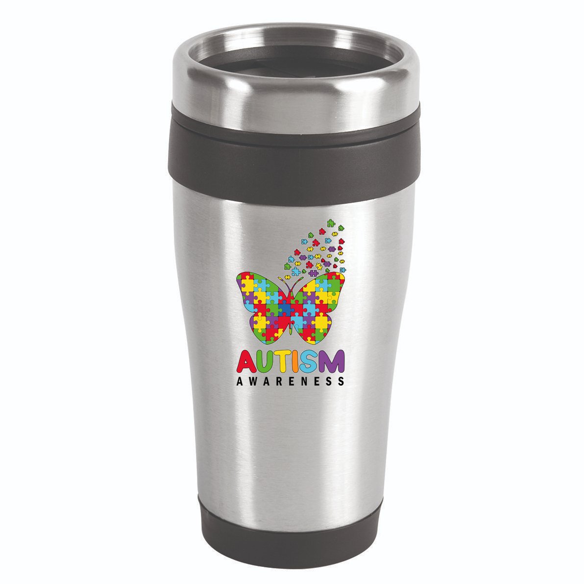 Autism Awareness Butterfly Puzzle Pieces 16oz Travel Tumbler