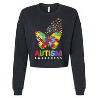 Autism Awareness Butterfly Puzzle Pieces Cropped Pullover Crew