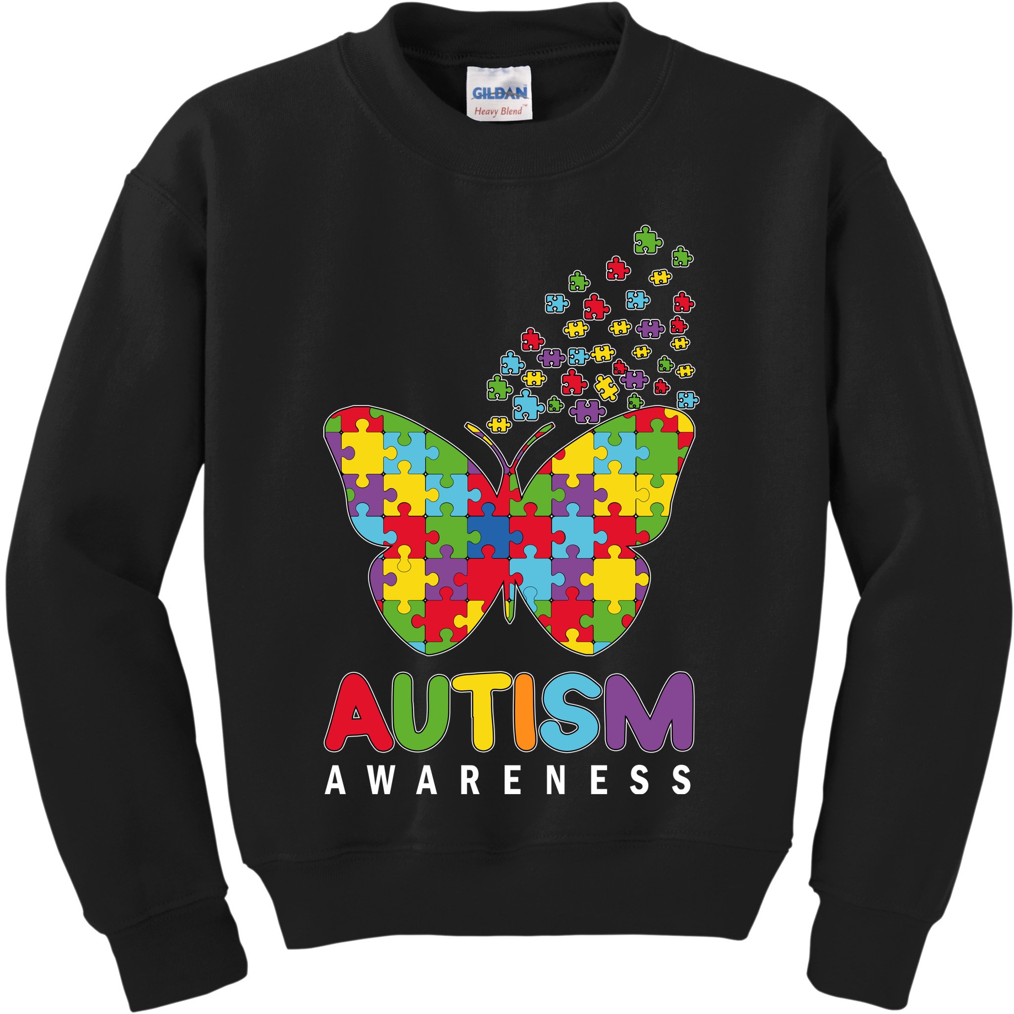 Autism Awareness Butterfly Puzzle Pieces Kids Sweatshirt
