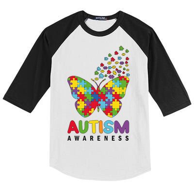 Autism Awareness Butterfly Puzzle Pieces Kids Colorblock Raglan Jersey