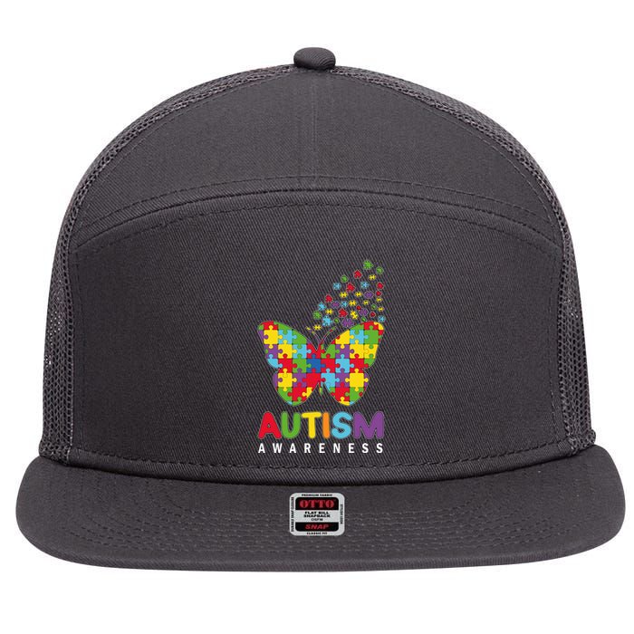 Autism Awareness Butterfly Puzzle Pieces 7 Panel Mesh Trucker Snapback Hat