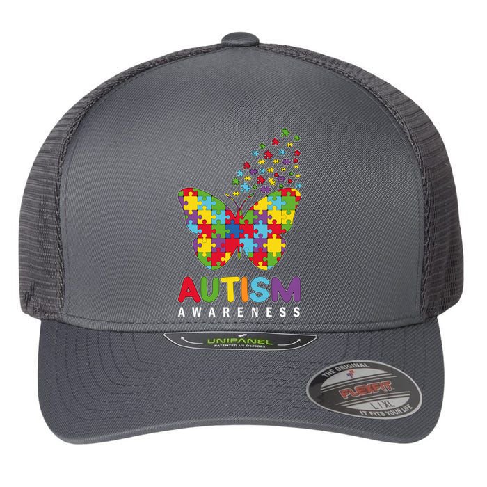 Autism Awareness Butterfly Puzzle Pieces Flexfit Unipanel Trucker Cap