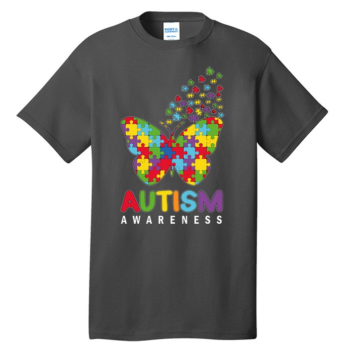 Autism Awareness Butterfly Puzzle Pieces Tall T-Shirt