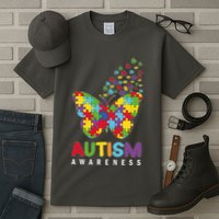 Autism Awareness Butterfly Puzzle Pieces Tall T-Shirt