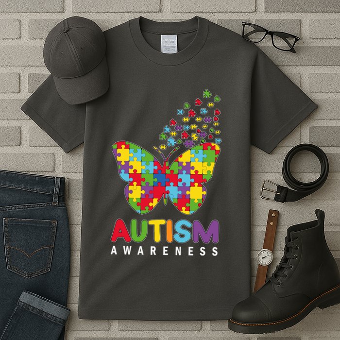 Autism Awareness Butterfly Puzzle Pieces Tall T-Shirt
