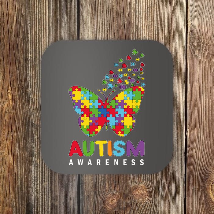 Autism Awareness Butterfly Puzzle Pieces Coaster