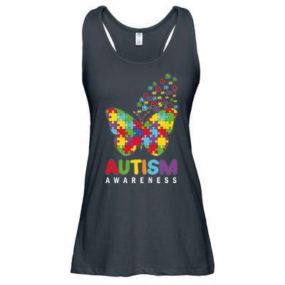 Autism Awareness Butterfly Puzzle Pieces Ladies Essential Flowy Tank