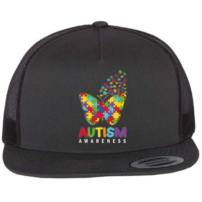 Autism Awareness Butterfly Puzzle Pieces Flat Bill Trucker Hat