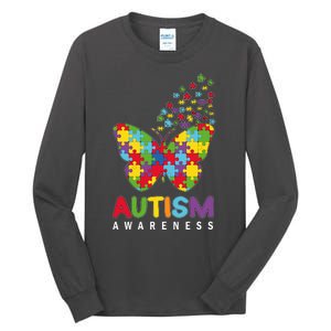 Autism Awareness Butterfly Puzzle Pieces Tall Long Sleeve T-Shirt