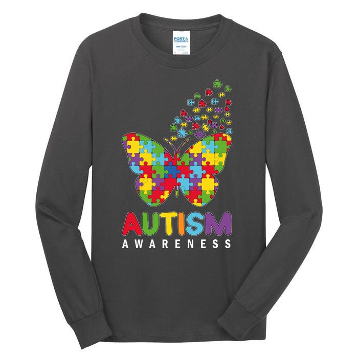 Autism Awareness Butterfly Puzzle Pieces Tall Long Sleeve T-Shirt