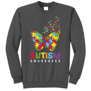 Autism Awareness Butterfly Puzzle Pieces Tall Sweatshirt