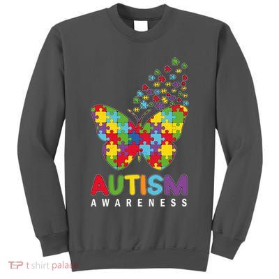 Autism Awareness Butterfly Puzzle Pieces Tall Sweatshirt