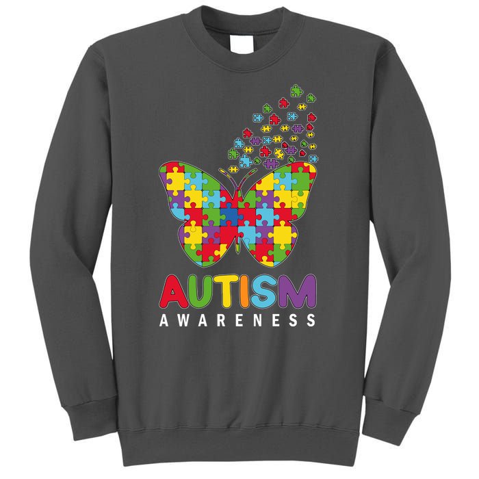 Autism Awareness Butterfly Puzzle Pieces Tall Sweatshirt