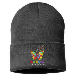 Autism Awareness Butterfly Puzzle Pieces Sustainable Knit Beanie