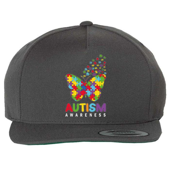 Autism Awareness Butterfly Puzzle Pieces Wool Snapback Cap