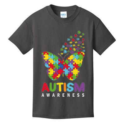Autism Awareness Butterfly Puzzle Pieces Kids T-Shirt