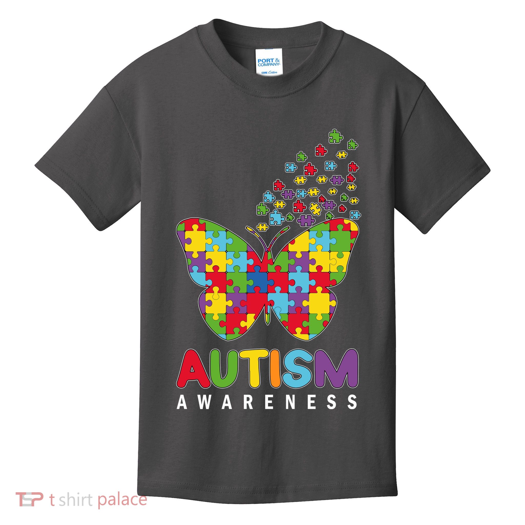 Autism Awareness Butterfly Puzzle Pieces Kids T-Shirt