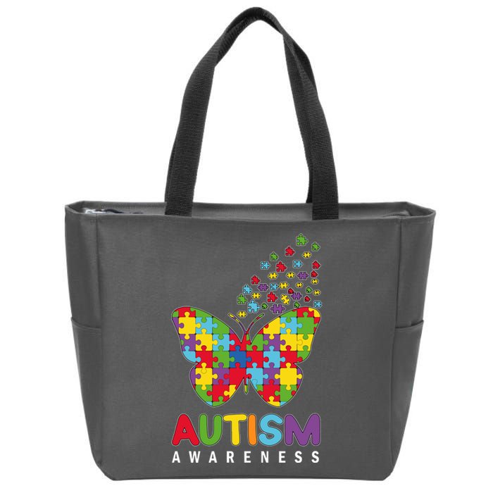 Autism Awareness Butterfly Puzzle Pieces Zip Tote Bag