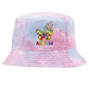 Autism Awareness Butterfly Puzzle Pieces Tie-Dyed Bucket Hat