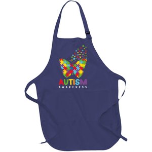 Autism Awareness Butterfly Puzzle Pieces Full-Length Apron With Pockets