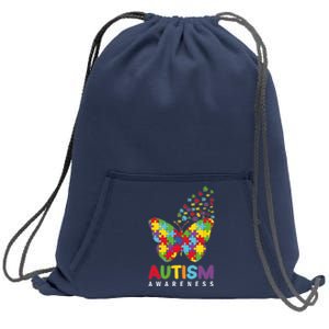 Autism Awareness Butterfly Puzzle Pieces Sweatshirt Cinch Pack Bag