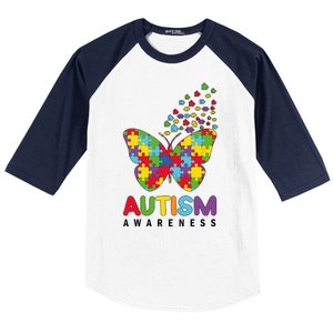 Autism Awareness Butterfly Puzzle Pieces Baseball Sleeve Shirt