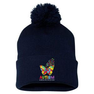 Autism Awareness Butterfly Puzzle Pieces Pom Pom 12in Knit Beanie