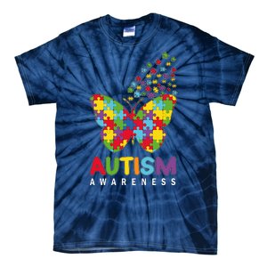 Autism Awareness Butterfly Puzzle Pieces Tie-Dye T-Shirt