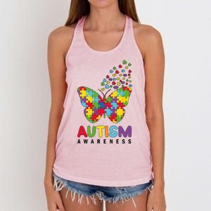 Autism Awareness Butterfly Puzzle Pieces Women's Knotted Racerback Tank