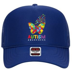 Autism Awareness Butterfly Puzzle Pieces High Crown Mesh Back Trucker Hat