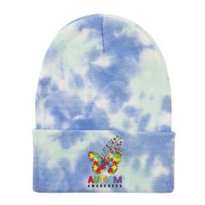 Autism Awareness Butterfly Puzzle Pieces Tie Dye 12in Knit Beanie