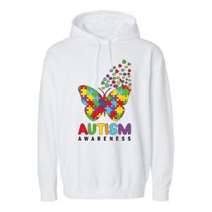 Autism Awareness Butterfly Puzzle Pieces Garment-Dyed Fleece Hoodie