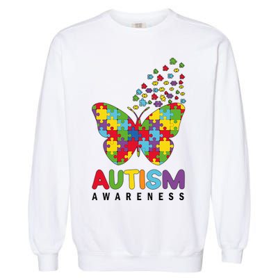 Autism Awareness Butterfly Puzzle Pieces Garment-Dyed Sweatshirt