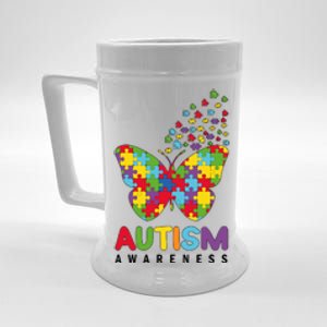 Autism Awareness Butterfly Puzzle Pieces Beer Stein