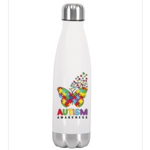 Autism Awareness Butterfly Puzzle Pieces Stainless Steel Insulated Water Bottle