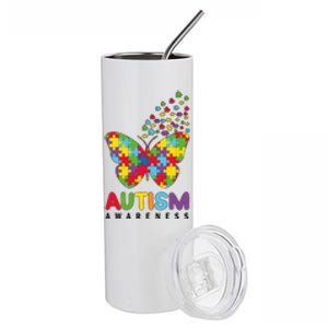 Autism Awareness Butterfly Puzzle Pieces Stainless Steel Tumbler