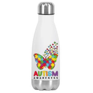 Autism Awareness Butterfly Puzzle Pieces Stainless Steel Insulated Water Bottle