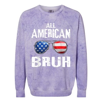 All American Bruh 4th Of July Patriotic Teens Colorblast Crewneck Sweatshirt