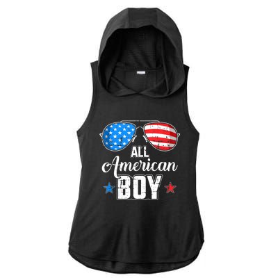 All American Boy Us Flag Sunglasses For Matching 4th Of July Ladies PosiCharge Tri-Blend Wicking Draft Hoodie Tank