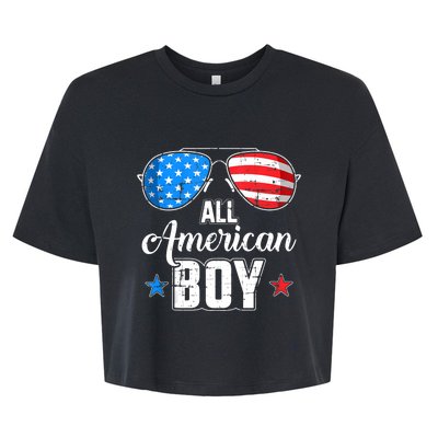 All American Boy Us Flag Sunglasses For Matching 4th Of July Bella+Canvas Jersey Crop Tee