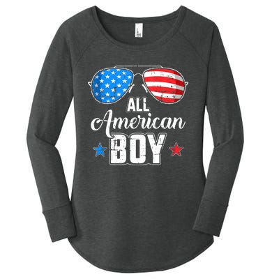 All American Boy Us Flag Sunglasses For Matching 4th Of July Women's Perfect Tri Tunic Long Sleeve Shirt