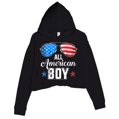 All American Boy Us Flag Sunglasses For Matching 4th Of July Crop Fleece Hoodie