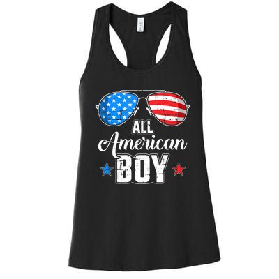 All American Boy Us Flag Sunglasses For Matching 4th Of July Women's Racerback Tank