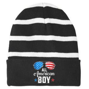 All American Boy Us Flag Sunglasses For Matching 4th Of July Striped Beanie with Solid Band