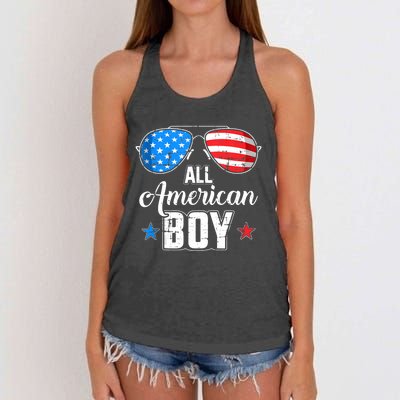 All American Boy Us Flag Sunglasses For Matching 4th Of July Women's Knotted Racerback Tank