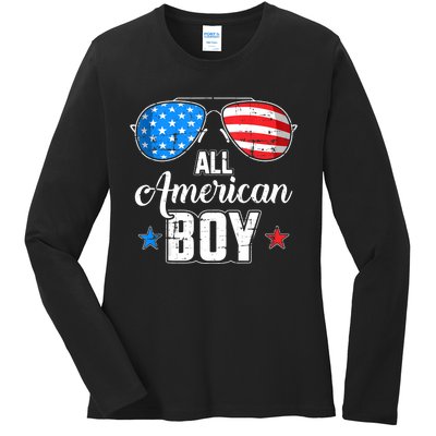 All American Boy Us Flag Sunglasses For Matching 4th Of July Ladies Long Sleeve Shirt