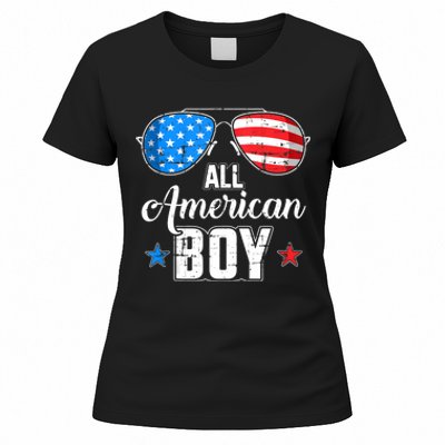 All American Boy Us Flag Sunglasses For Matching 4th Of July Women's T-Shirt