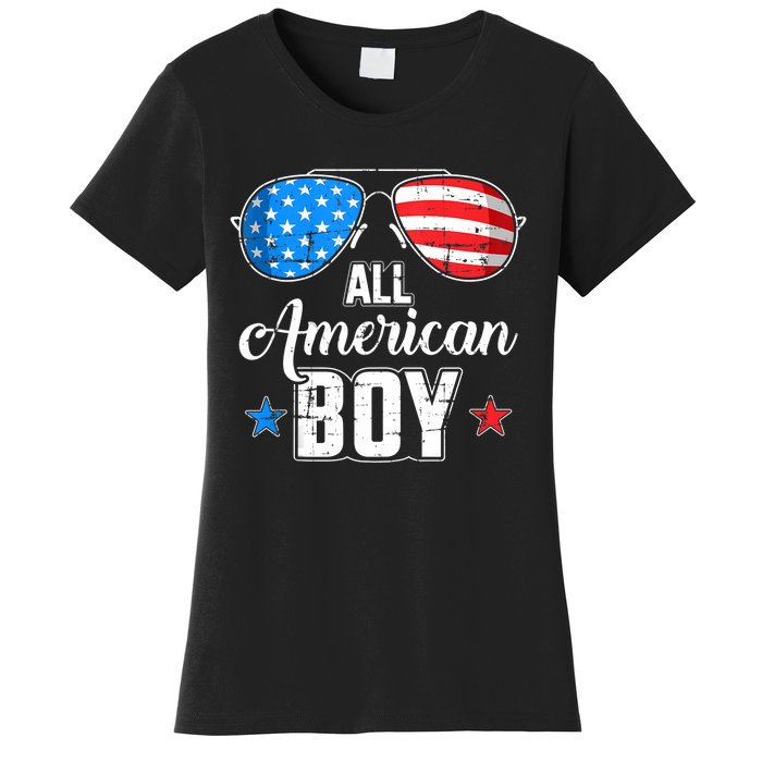 All American Boy Us Flag Sunglasses For Matching 4th Of July Women's T-Shirt