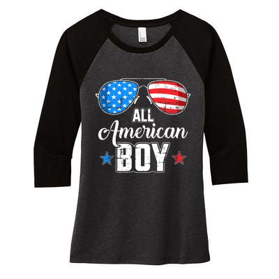 All American Boy Us Flag Sunglasses For Matching 4th Of July Women's Tri-Blend 3/4-Sleeve Raglan Shirt