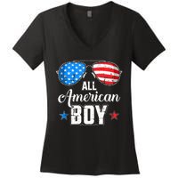 All American Boy Us Flag Sunglasses For Matching 4th Of July Women's V-Neck T-Shirt